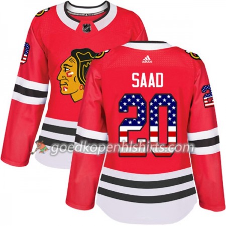 Chicago Blackhawks Brandon Saad 20 Adidas 2017-2018 Rood USA Flag Fashion Authentic Shirt - Dames